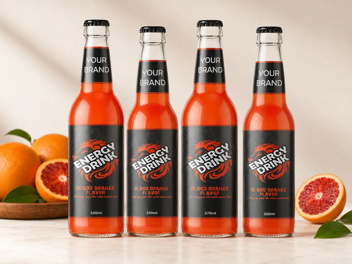ENERGY DRINK Blood Orange Flavor 330ml, 250ml, 275ml and 200ml glass bottles